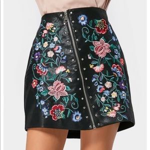 NEW! Black Faux Leather Embroidered Skirt, size M